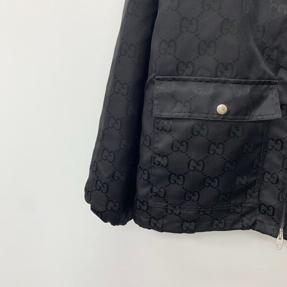 CM0496 Gucci Black GG Monogram Hooded Jacket With Front Pockets & Zip Closure - Picture 4 of 8
